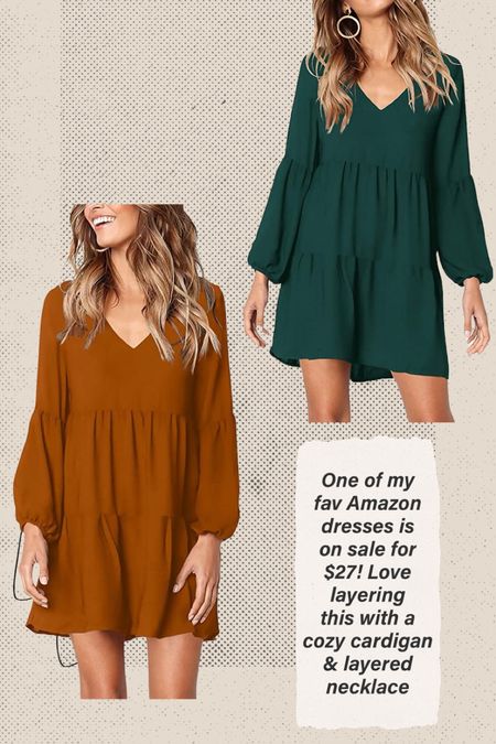 Love layering this cute Amazon dress with a cozy cardigan & layered necklace 🧡✨

#amazon #amazondress #fallfashion

#LTKunder50 #LTKSeasonal #LTKstyletip