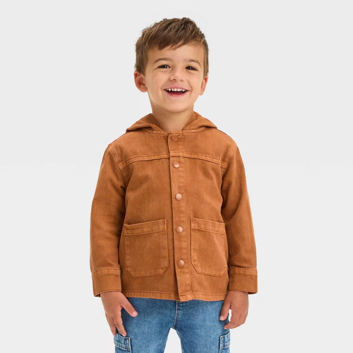 Toddler Boys' Hooded Twill Button Front Shacket - Cat & Jack™ Brown | Target