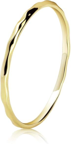 14K Gold Plated 1.2mm Skinny Thin Hammered Stacking Ring Knuckle Midi Plain Band Trio Ring Set/Si... | Amazon (US)
