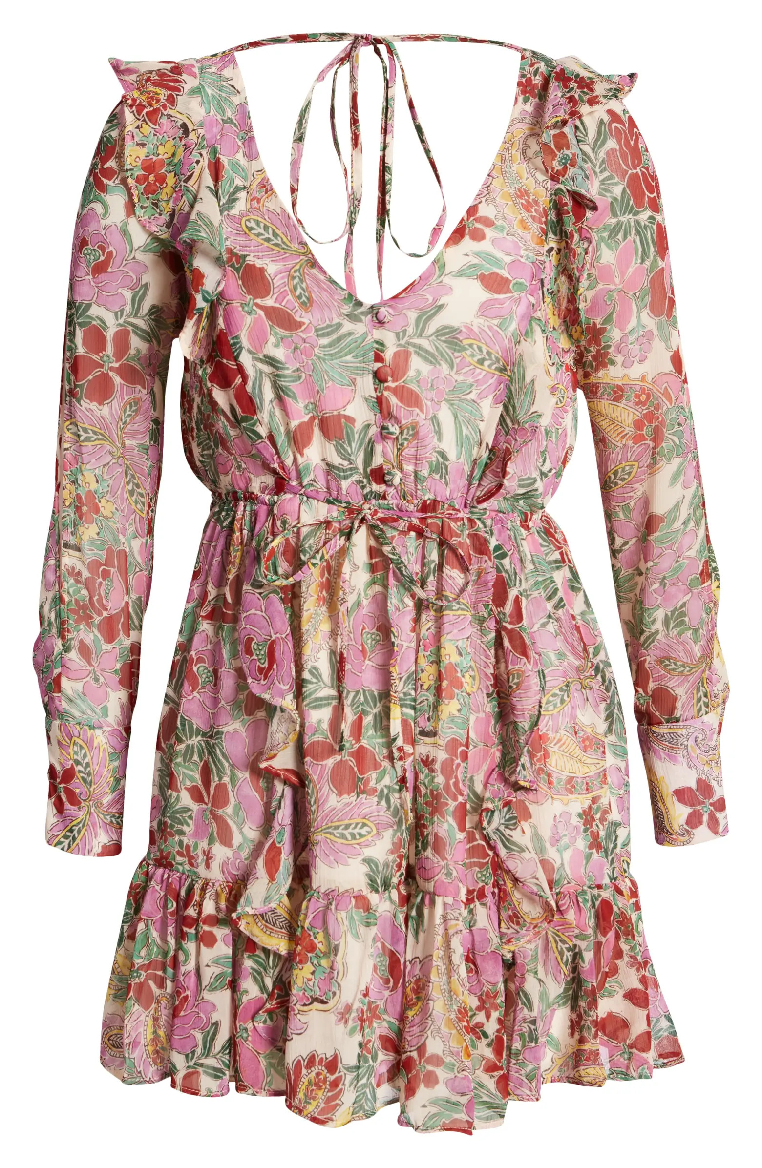 Floral Bishop Sleeve Minidress | Nordstrom