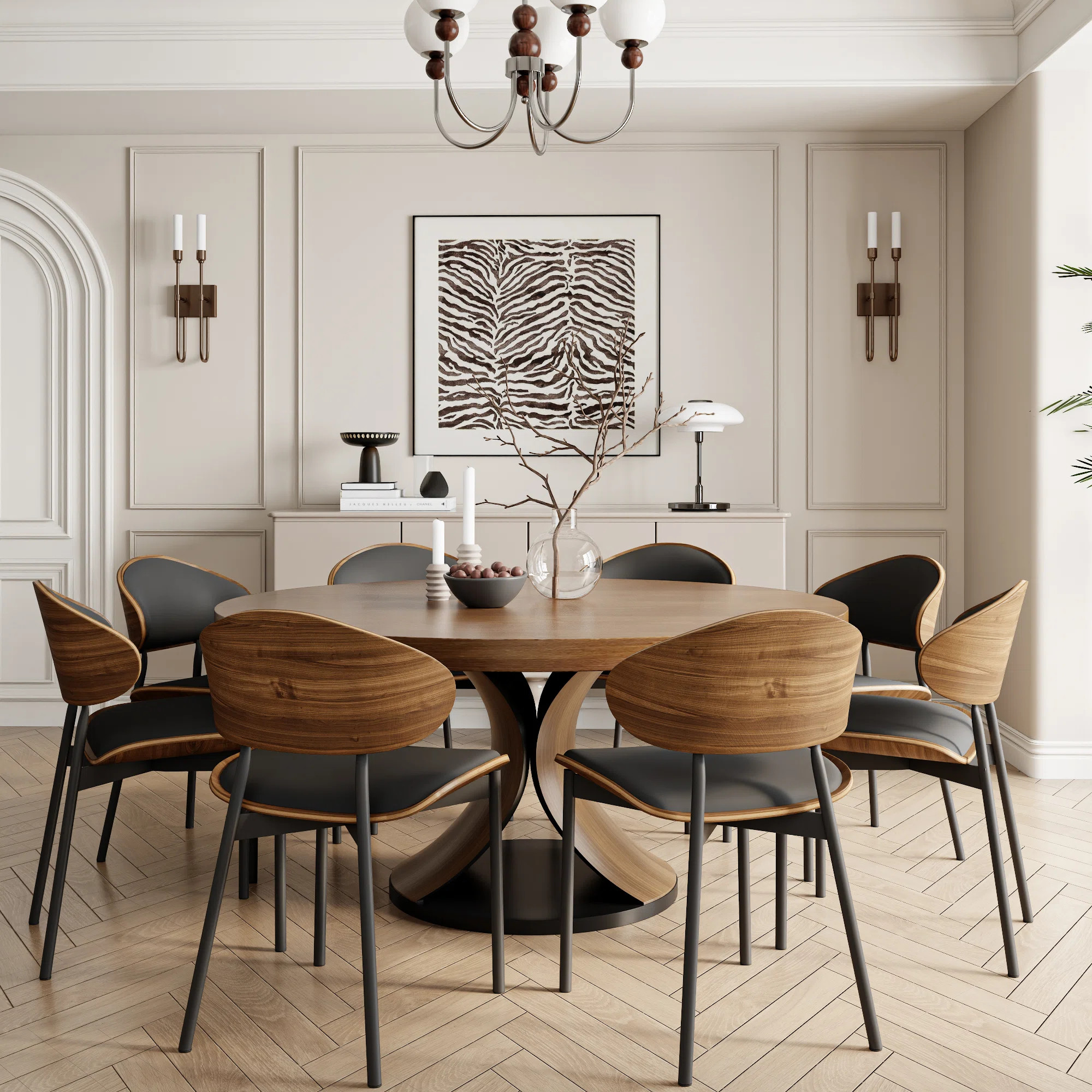 2-8 Seats Solid Wood Round Dining Table Walnut Tone Kitchen Room Set | Wayfair North America