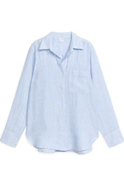 Linen Shirt - Light Blue/White - Ladies | H&M GB | H&M (UK, MY, IN, SG, PH, TW, HK)