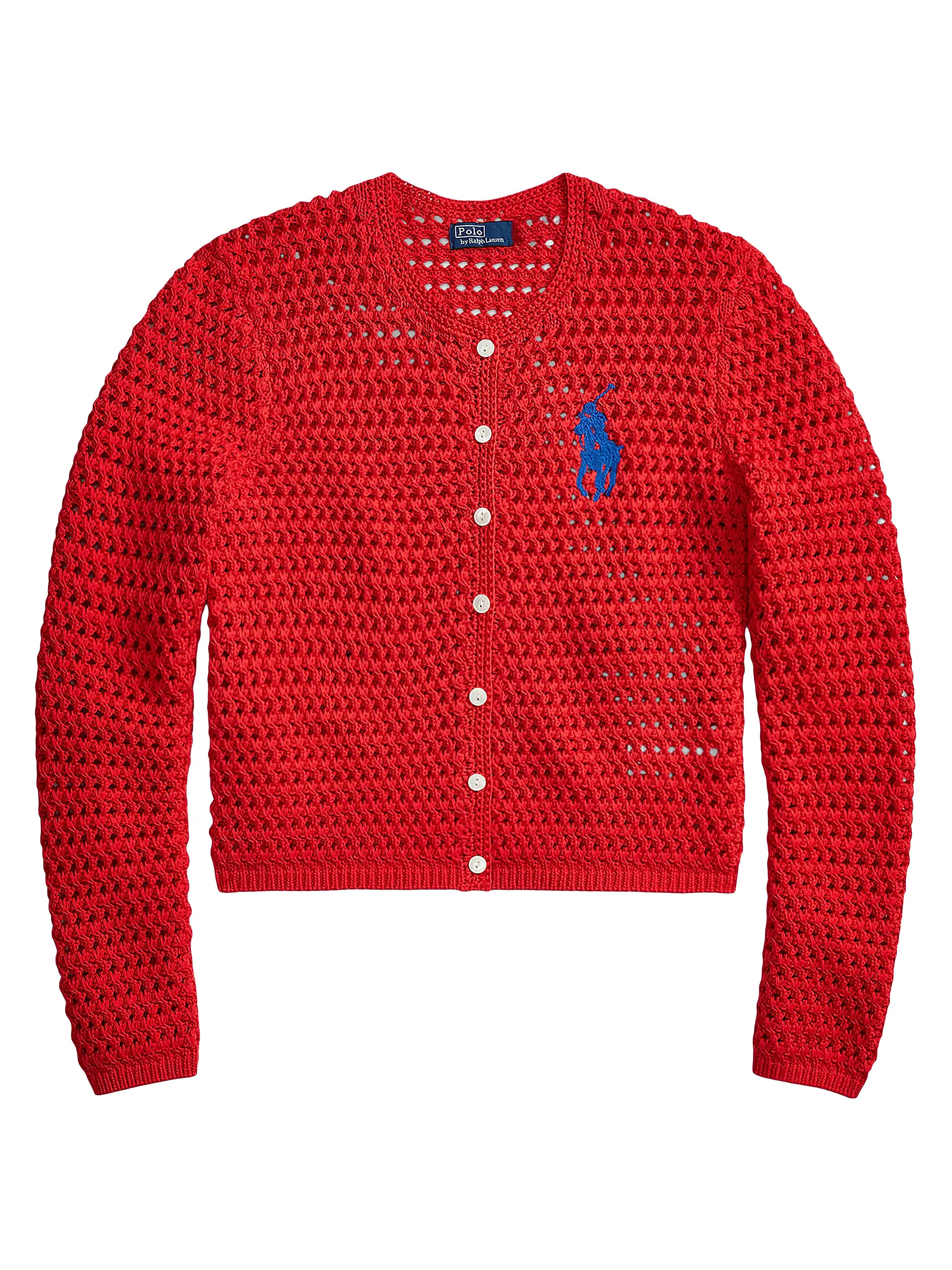 Polo Ralph Lauren Big Pony Crocheted Cotton Cardigan | Saks Fifth Avenue | Saks Fifth Avenue