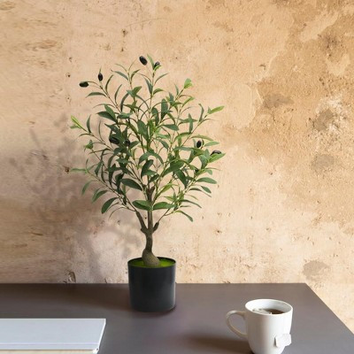 2pcs Artificial Olive Tree Indoor with Planter, Faux Olive Tree with Natural Wood Wood-Style Stems, Adjustable Stems,60cm | Target