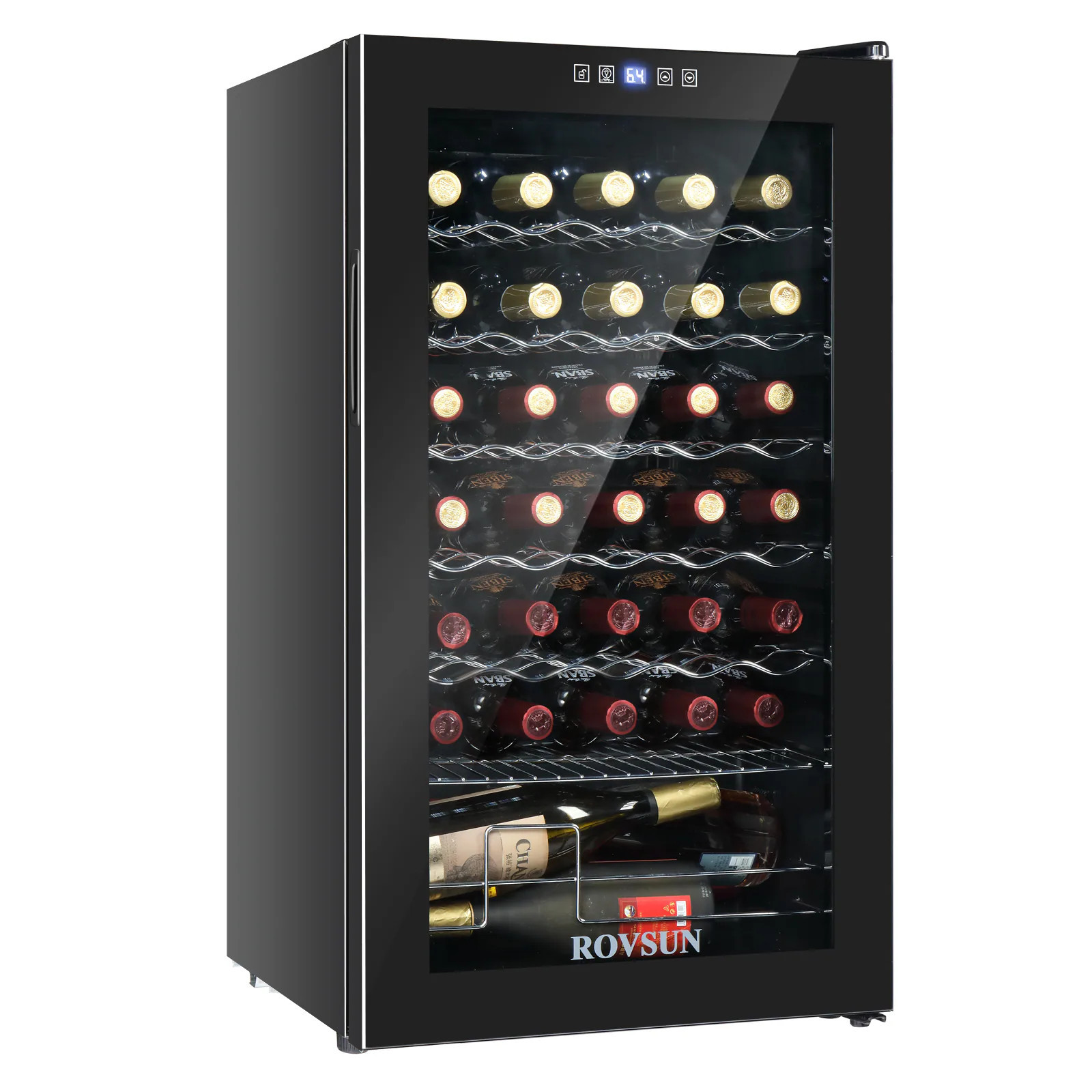 ROVSUN 6.6-in W 34-Bottle Freestanding Compressor Wine Fridge with Digital Temperature Control and Double-layer Glass Door Black one_size | Lowe's