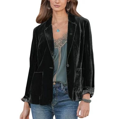 Frontwalk Ladies With Pockets Velvet Blazers Solid Color Single-breasted Business Jackets Women Butt | Walmart (US)