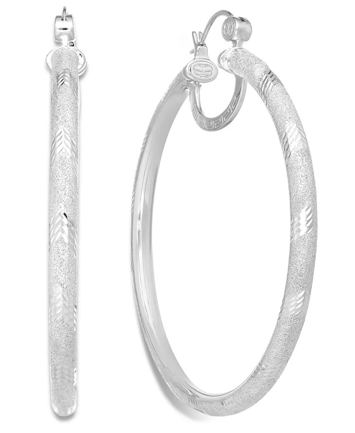 18K Gold over Sterling Silver Earrings, Laser and Diamond-Cut Extra Large Hoop Earrings (Also in ... | Macy's