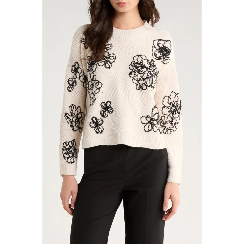 Vince Camuto Embroidered Crewneck Sweater in Sugar Heather at Nordstrom Rack, Size Small | Nordstrom Rack