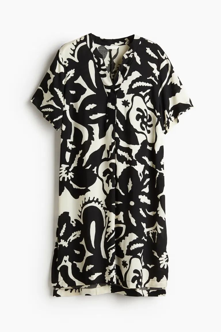 Viscose Tunic Dress - Black/floral - Ladies | H&M US | H&M (US + CA)