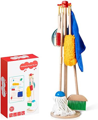 Wooden Kids Cleaning Set for Toddlers,8 Pieces Montessori Cleaning Toys with Kids Broom and Mop S... | Amazon (US)