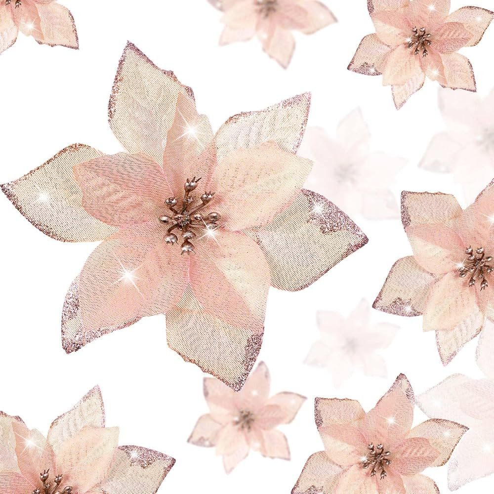 36 Pcs 3 Size Christmas Poinsettia Christmas Tree Flowers Glitter Faux Flowers Decoration Artific... | Amazon (US)