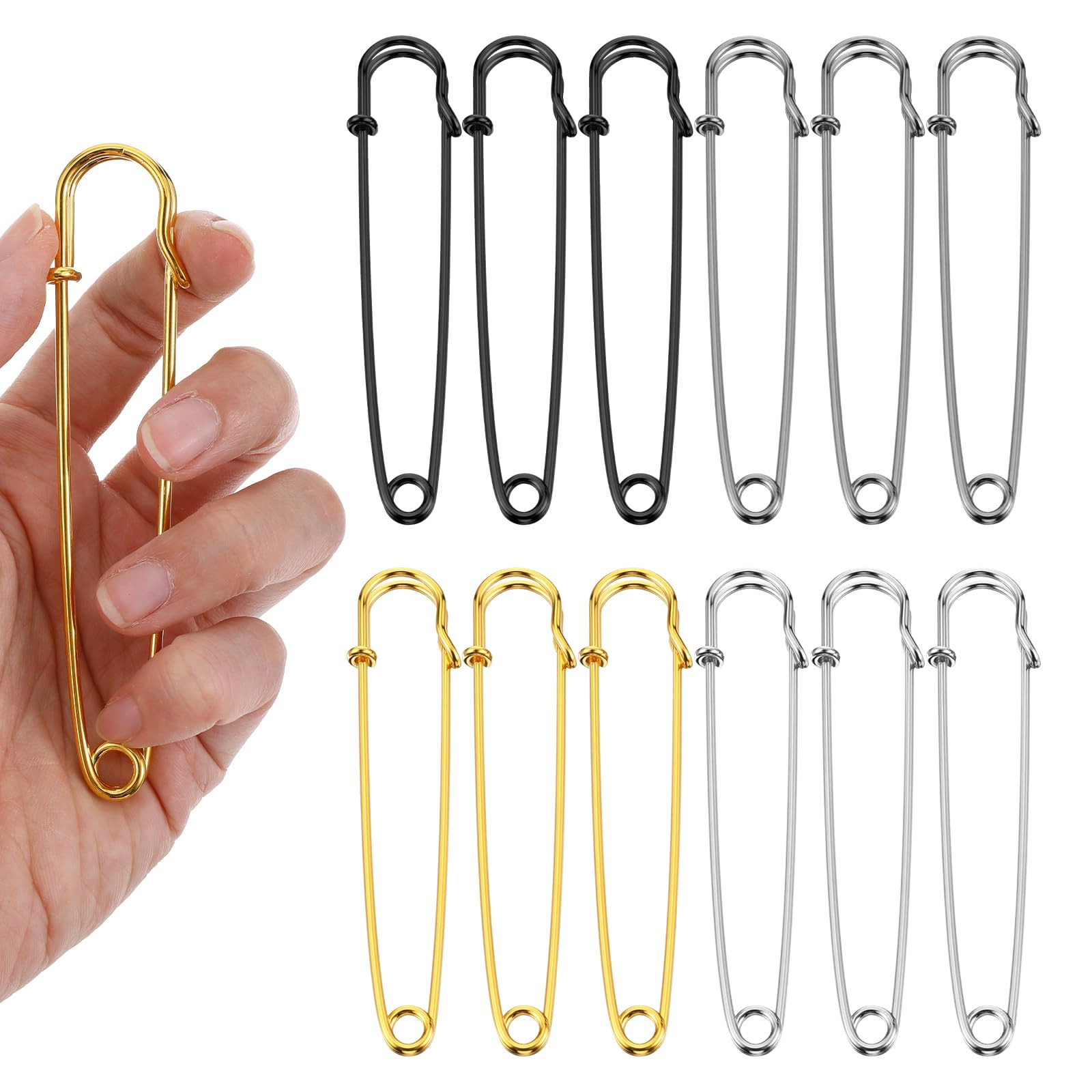 Nogeqi 12 Stück Sicherheitsnadeln Groß 100 Mm Gold Sicherheitsnadeln Set Metall Robuste Dicke F... | Amazon (DE)