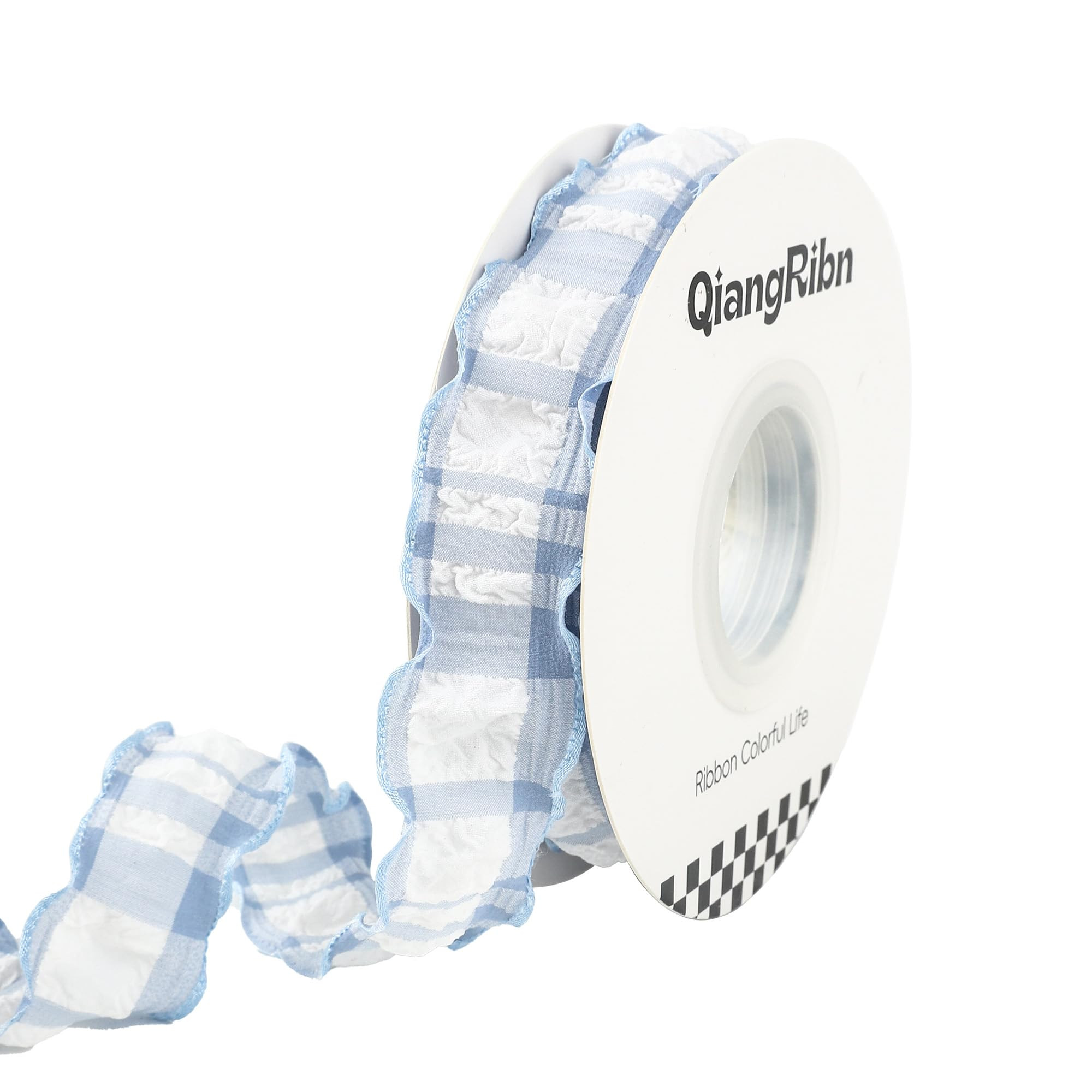1inch 10Yards Chiffon Plaid Ribbon Blue Fabric Gingham Ribbon Micro-Pleated Gift Wrapping Ribbons... | Amazon (US)