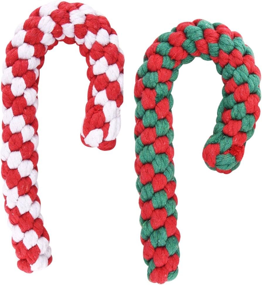 MAIAGO Christmas Stocking Toy, 2 Pack Christmas Dog Rope Toy Gift Set Candy Cane Rope Toy Cotton ... | Amazon (US)