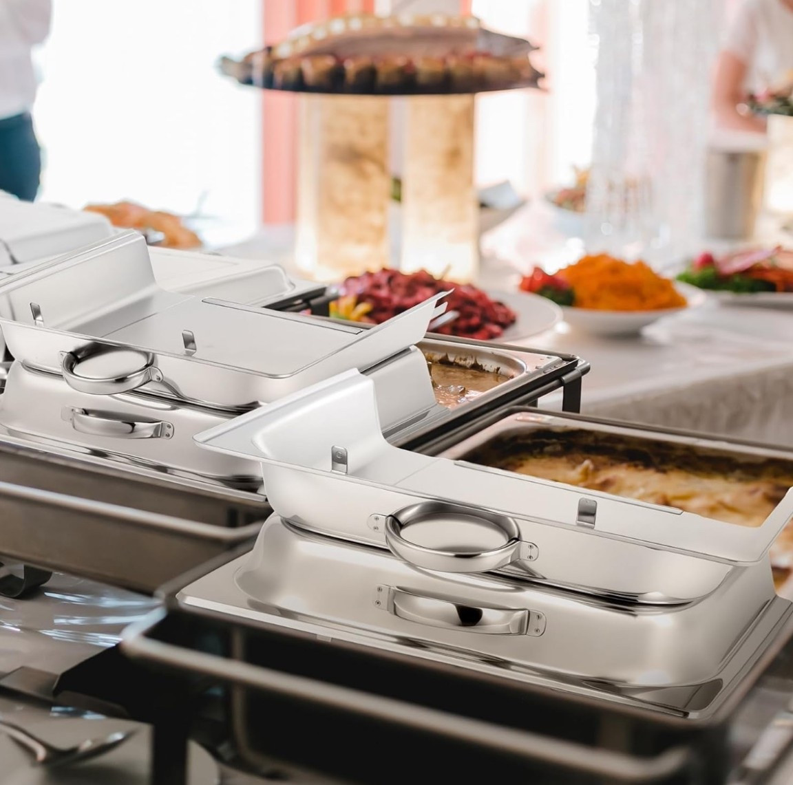 Blulu 4 Pack Hinged Dome Cover with Handle, 21. 65 x 13 x 2. 56 Inch, Steam Table Pan Hotel Pan Cover Stainless Steel Hinged Dome. Catering. Parties, Birthday Parties, BBQ’s. 

#LTKHome #LTKfoodie