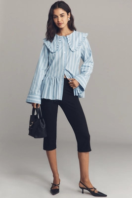 Maeve Cotton Long-Sleeve Collared Blouse | Anthropologie (US)