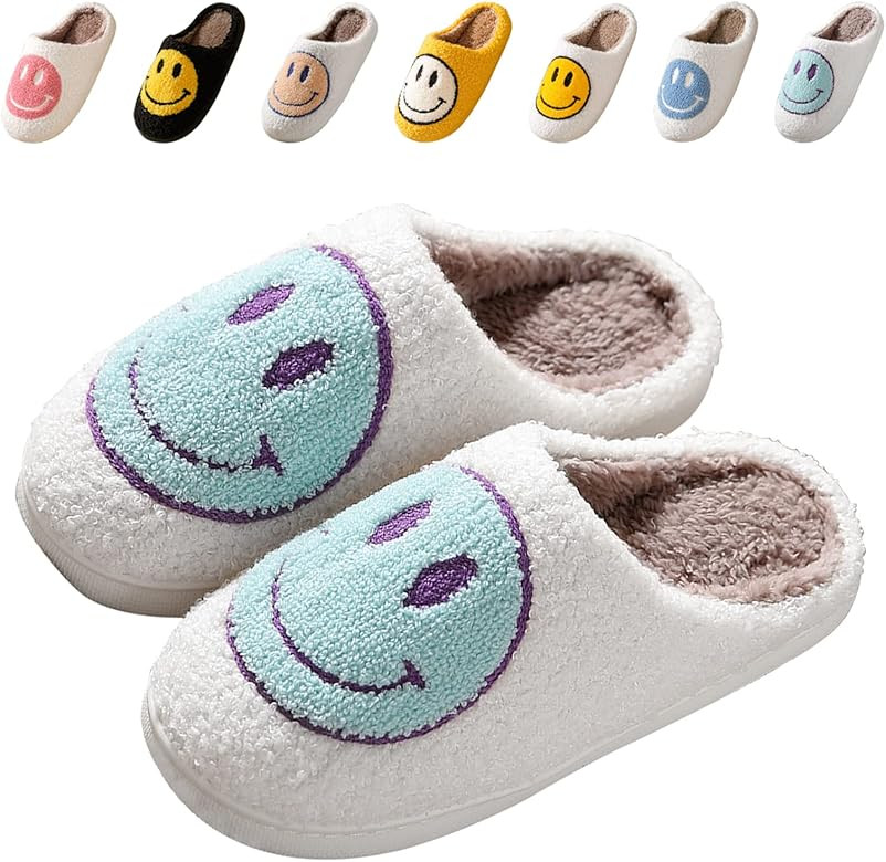 Bevaney Smile Face Slippers for Women, Soft Plush Smile Slippers Retro Preppy Slippers with Smile... | Amazon (US)