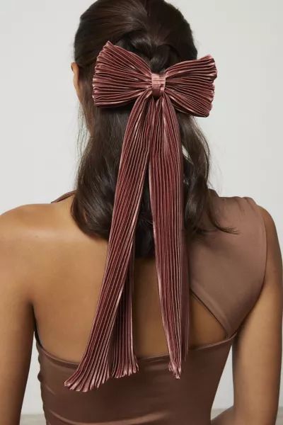 Long Pleated Hair Bow Barrette | Urban Outfitters (US and RoW)