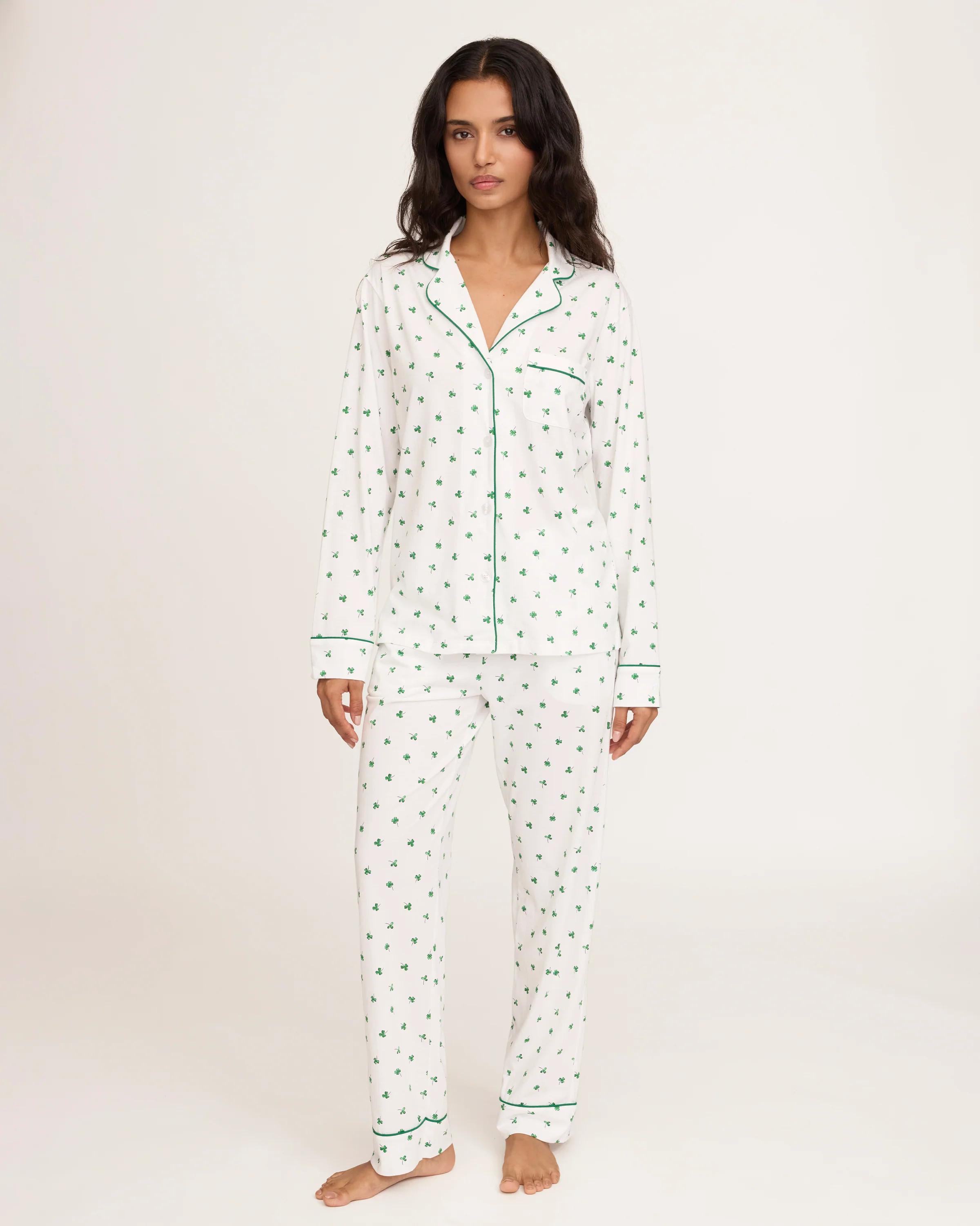 Women's Pima Pajama Set in Shamrocks | Petite Plume