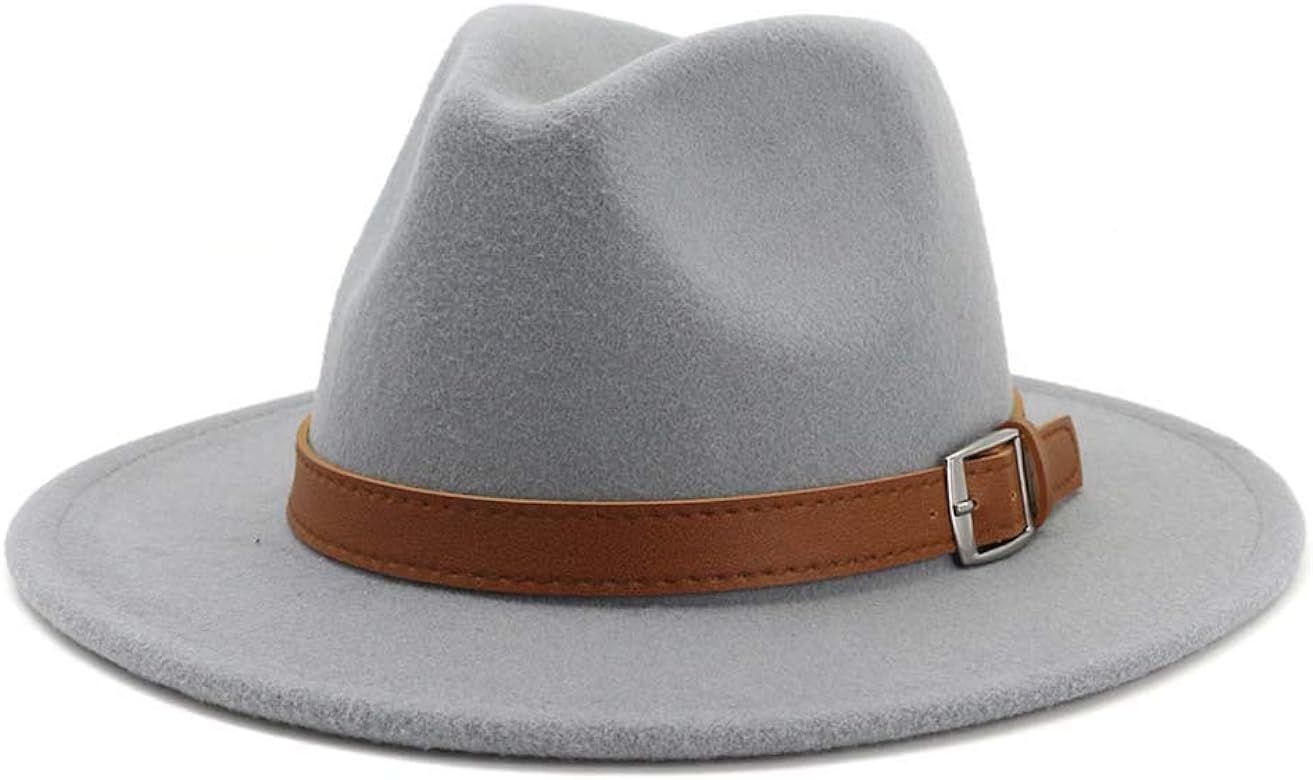 Classic Men & Women Wide Brim Fedora Panama Hat with Belt Buckle | Amazon (US)