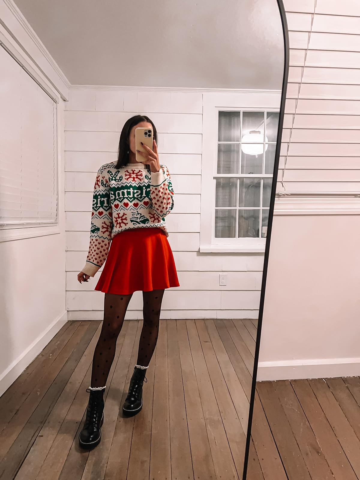 Christmas Holiday outfit- sweater in S, skirt in XS, boots true to size. Christmas sweater/red mini skirt/ankle boots.  

 #LTKHoliday #LTKPetite #LTKFindsUnder50