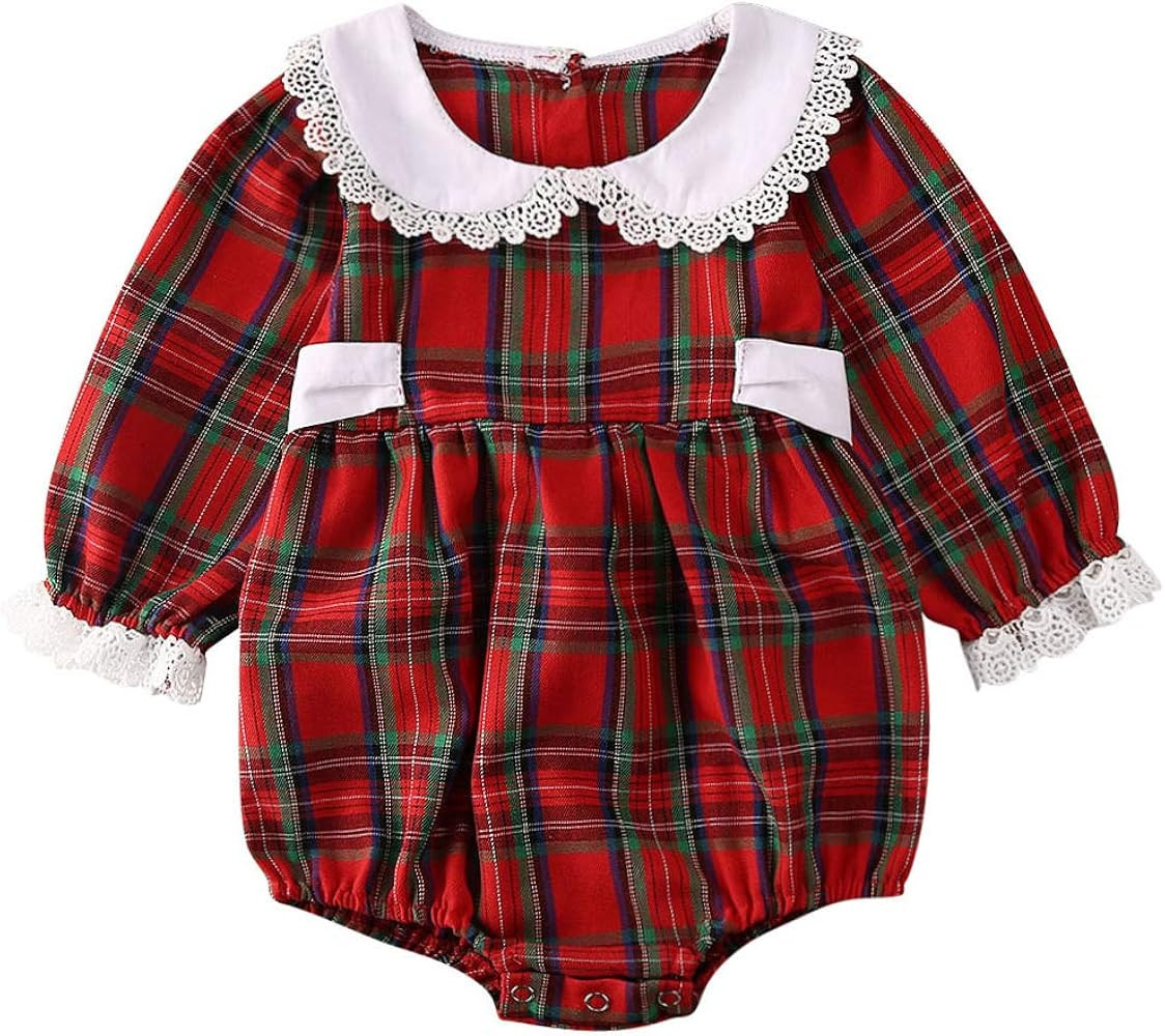 Baby Girl Christmas Dress Matching Newborn Girl Bodysuit Plaid Lace Princess Skirt Family Clothin... | Amazon (US)
