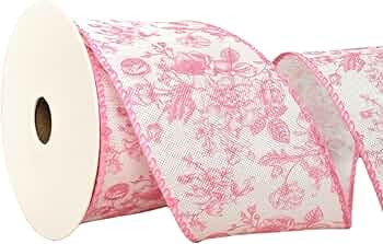 Pink Floral Wired Ribbon 2.5 Inch Chinoiserie Vintage Flower Decorative Fabric White and Pink Rib... | Amazon (US)