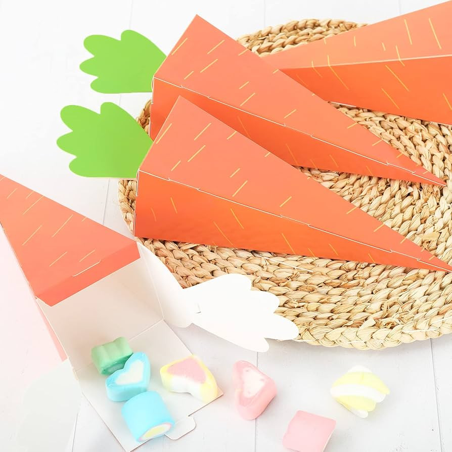 Whaline 24Pcs Easter Treat Boxes Carrot Shaped Cookie Candy Boxes 3D Carrot Cardboard Box Easter ... | Amazon (US)