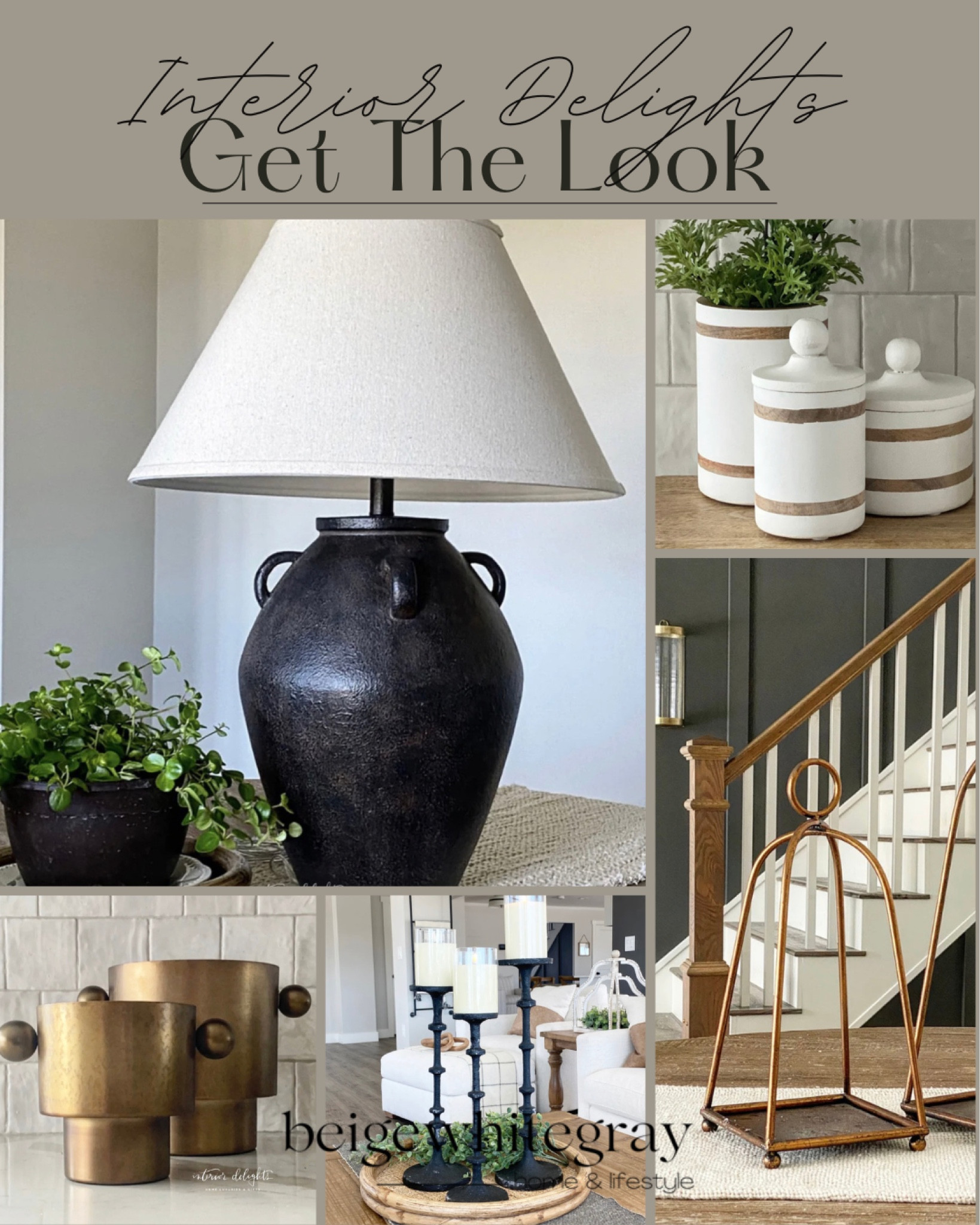 Interior Delights is a brand to put on your radar! There are some beautiful gems you need to check out! From this gorgeous black lamp, to my absolute favorite gold vase with the modern knobs that give it a modern touch. And the white canisters are such a great addition to your kitchen or coffee station! The black textured candle holders are so pretty for a mantel, console table, the possibilities are endless! And the beautiful copper lanterns are such a great addition to any space for that touch of warmth! Check these out here!! 

#LTKFind #LTKstyletip #LTKhome