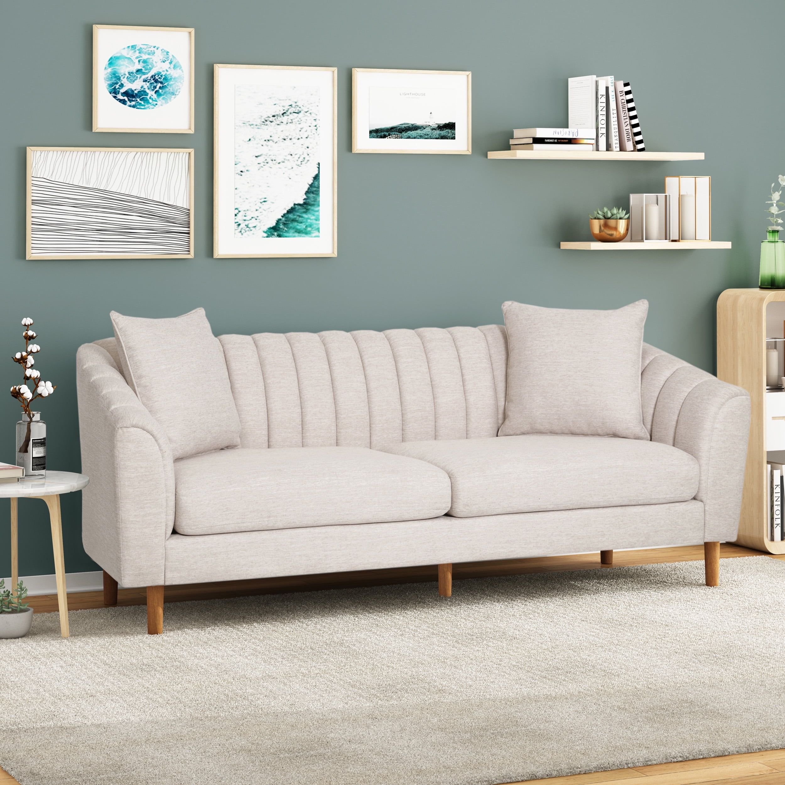 Lagom 3 Seater Tufted Fabric Sofa, Beige, Dark Brown | Walmart (US)