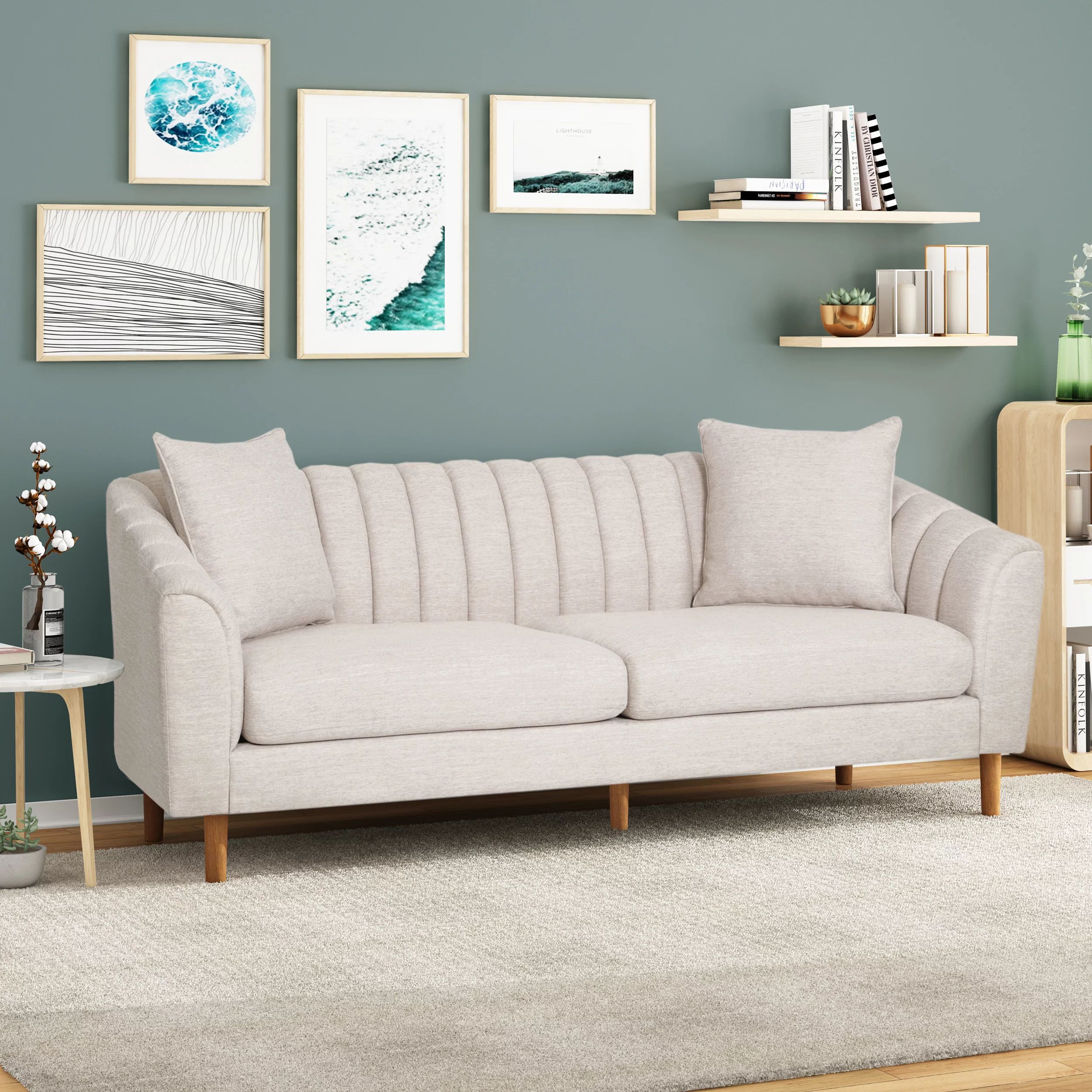 Noble House Orly Contemporary 3 Seater Fabric Sofa, Beige | Walmart (US)