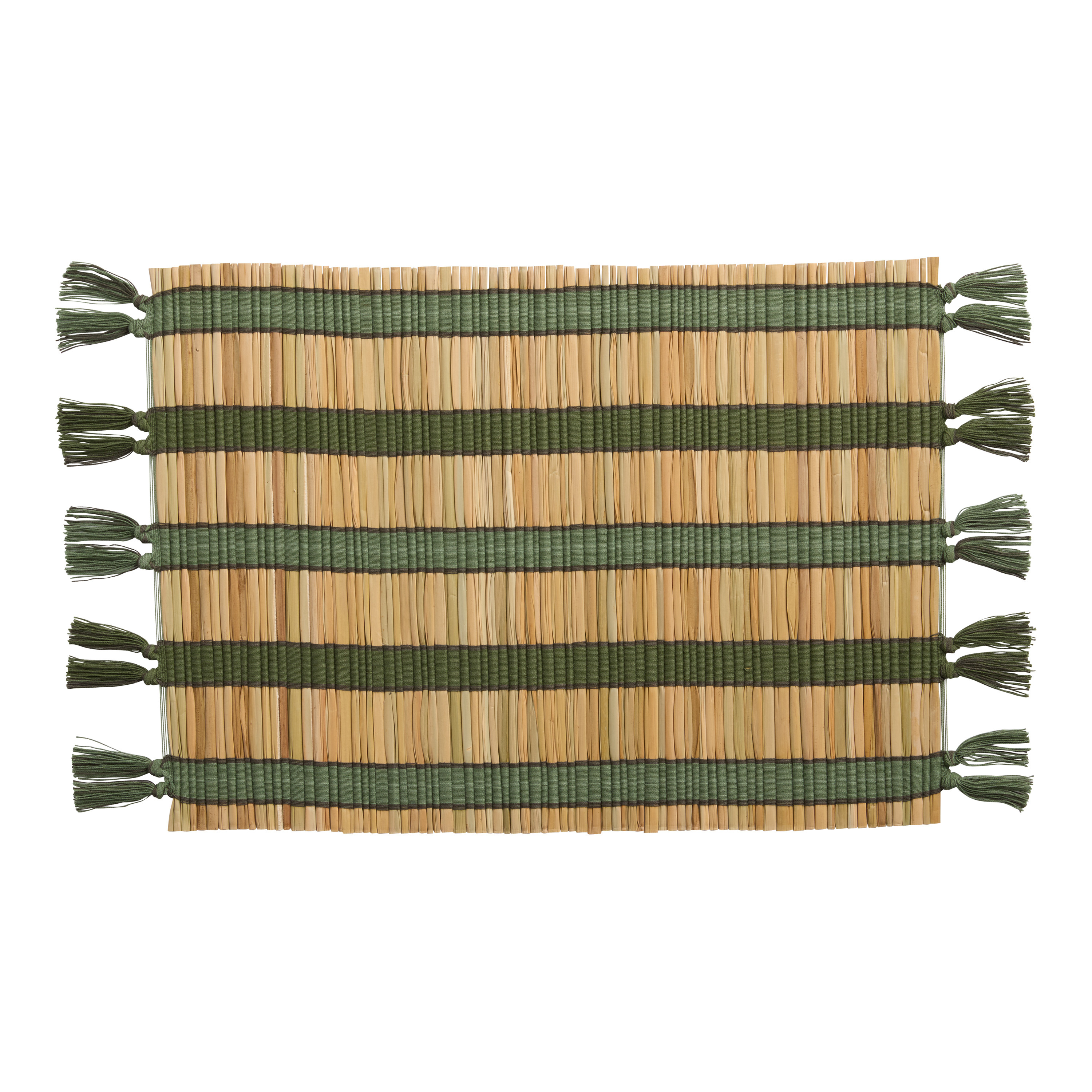 Bamboo and Cotton Two Tone Stripe Tassel Placemat | World Market