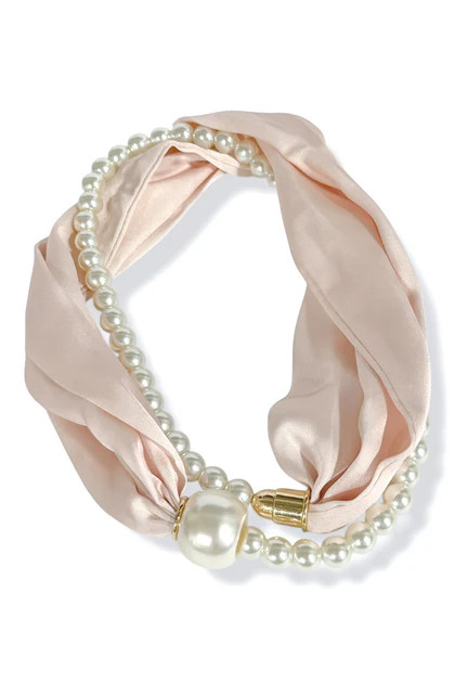 When Time Comes Light Pink & Pearl Layered Scarf Necklace | The Willow Tree