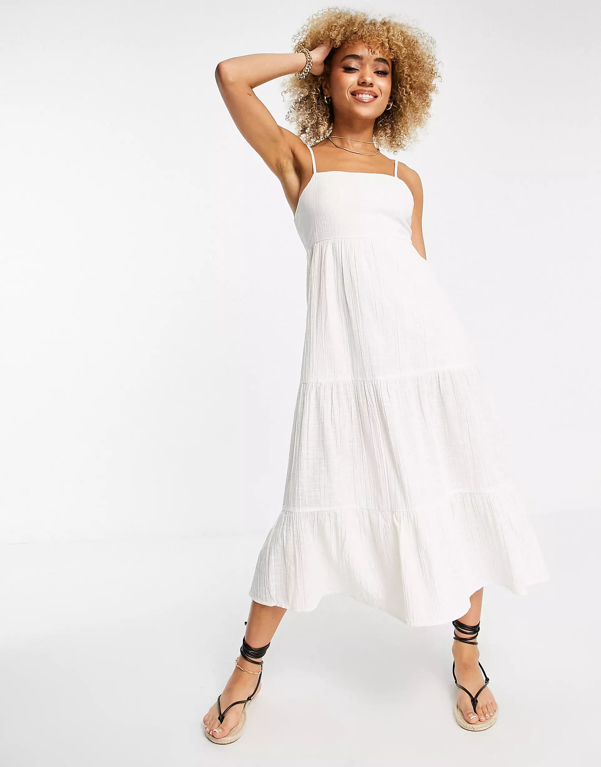 IIsla & Bird Exclusive tiered midi beach summer dress in cream    | ASOS | ASOS (Global)