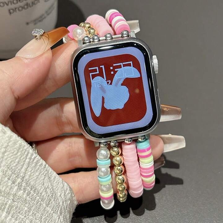 1pc Pink Fashionable Beaded Bracelet Watch Band For Women Compatible With Apple Watch Band 38/40/... | SHEIN