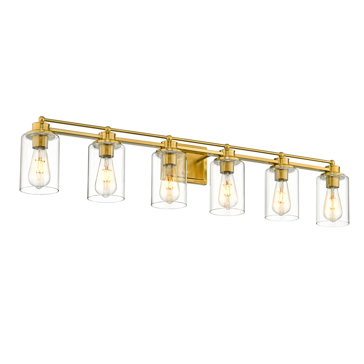 6-Light Industrial Dimmable Vanity Light, Clear Glass Shade, Brushed Gold | Wayfair North America
