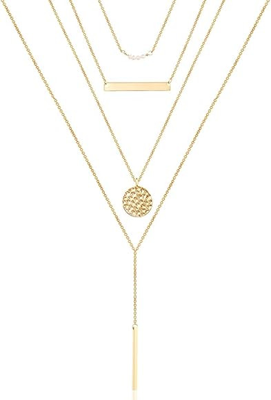 Turandoss Dainty Layered Choker Necklace, Handmade 14K Gold Plated Y Pendant Necklace Multilayer ... | Amazon (US)