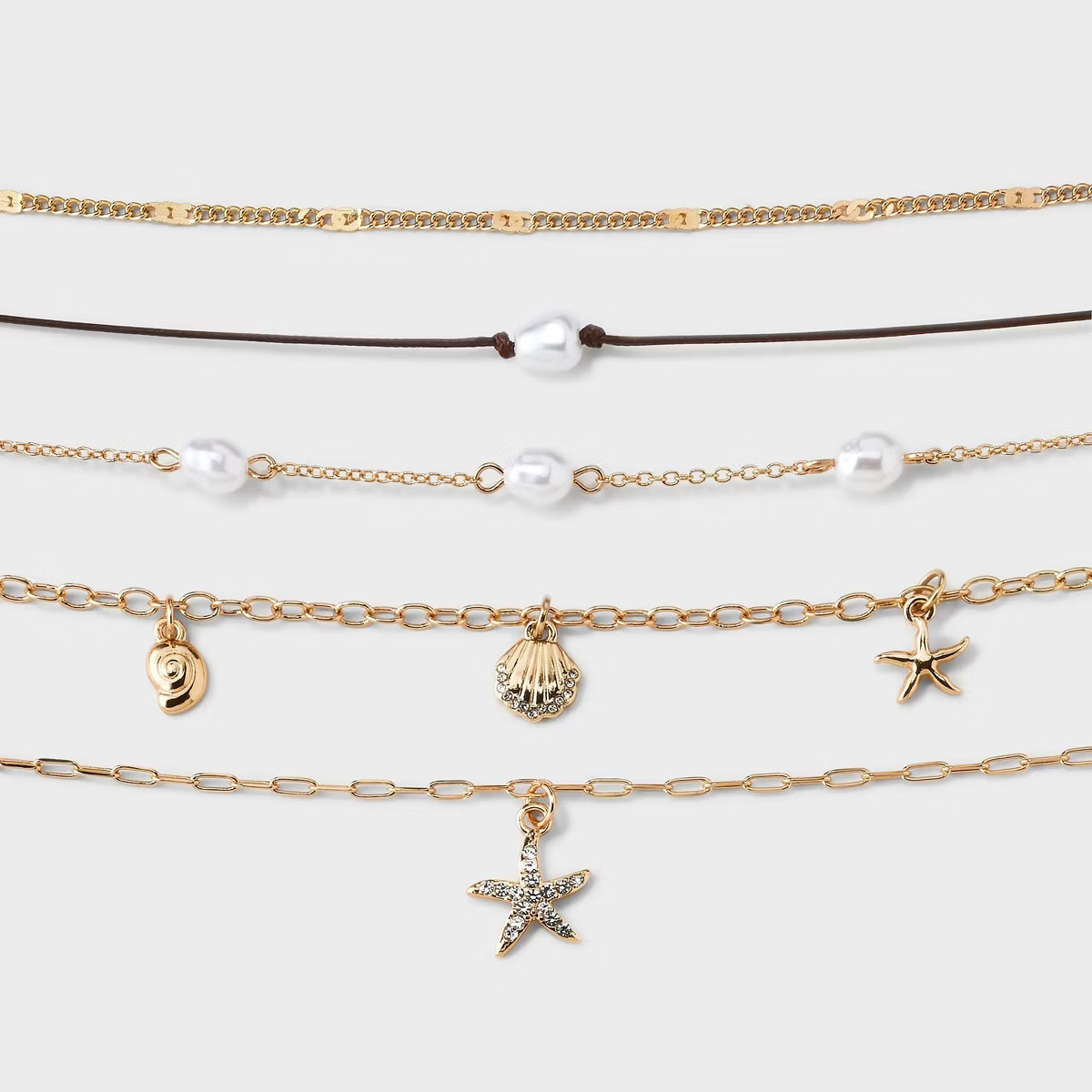 Mixed Starfish Seashell and Pearl Necklace Set 5pc - Wild Fable™ Gold | Target