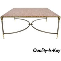 Large Square Pink Marble Top Steel & Brass Coffee Table Attr. Maison Jansen | Etsy (US)