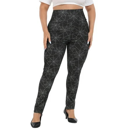 HDE Womens Plus Size Graphic Leggings Halloween Costume Tights Spiderweb 3X | Walmart (US)