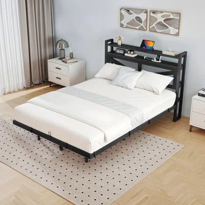Metal Floating Bed with Charging Outlets | Wayfair North America