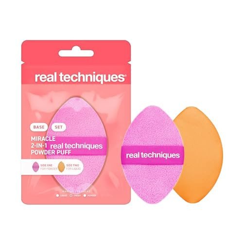Real Techniques Miracle 2-In-1 Powder Puff, 1 Count | Set and smooth makeup with a makeup puff for liquid and cream, dual-sided sponge with precision tip | Amazon (US)
