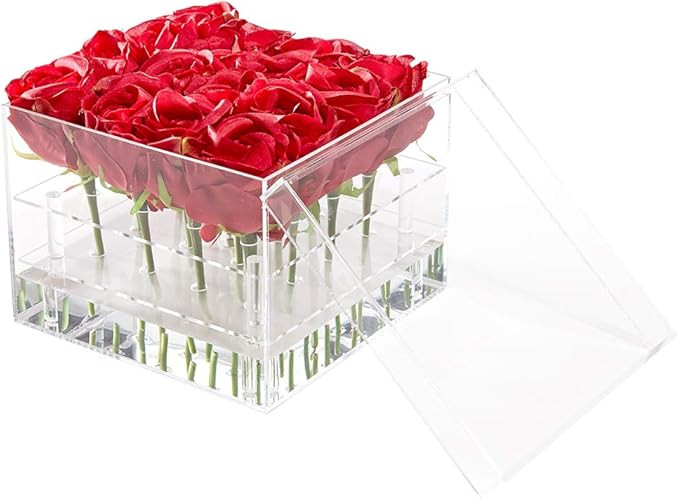 Flower Box Water Holder, Acrylic Rose Pots Stand - Decorative Square Vase with Removable 2 Tiers ... | Amazon (US)