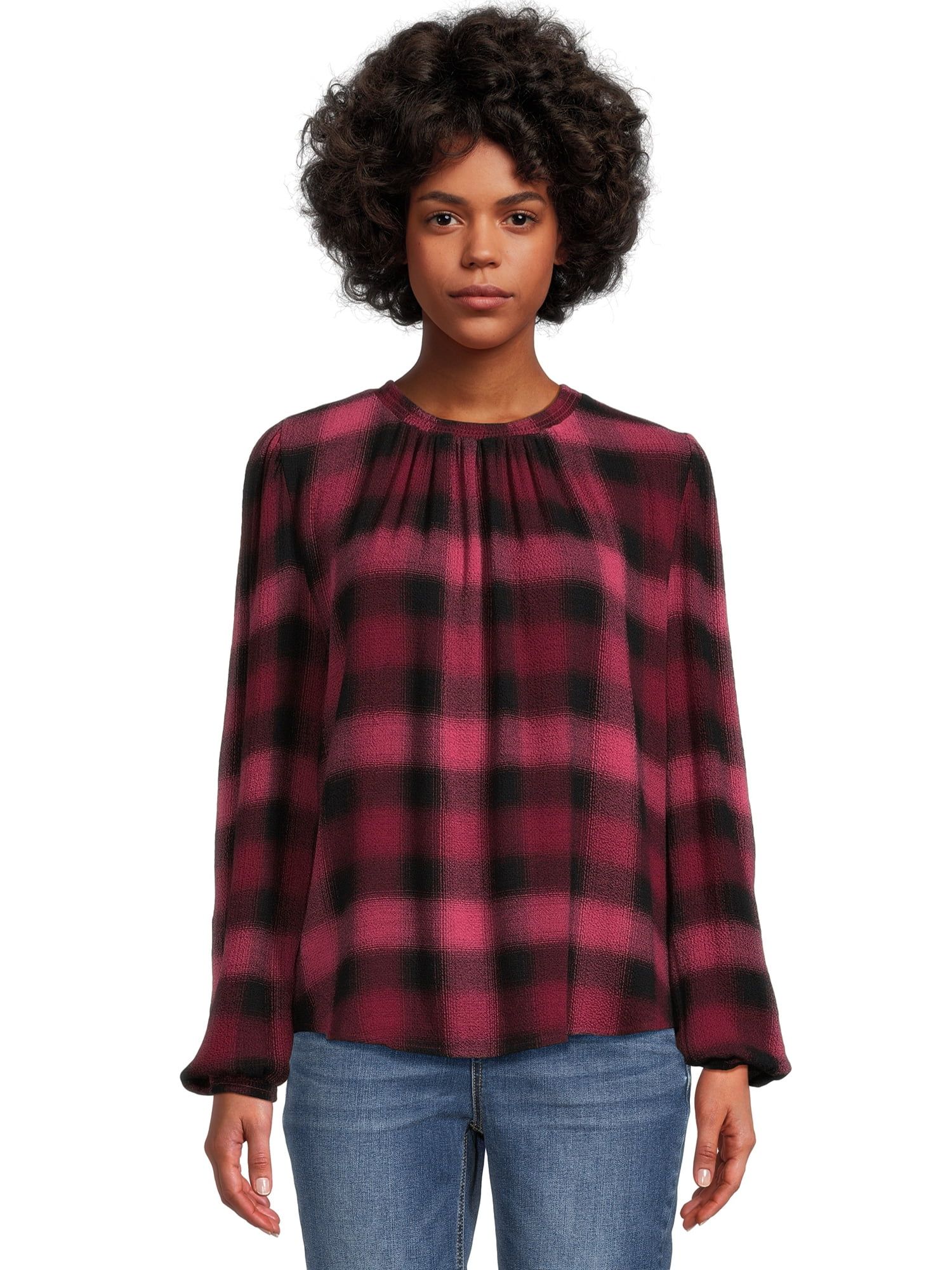 Time and Tru Women's Puff Sleeve Draped Blouse, Sizes XS-XXXL | Walmart (US)