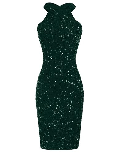 GRACE KARIN Women Evening Party Club Dress Sparkly Sequin Dress Dark Green Velvet Sequin XL | Amazon (US)
