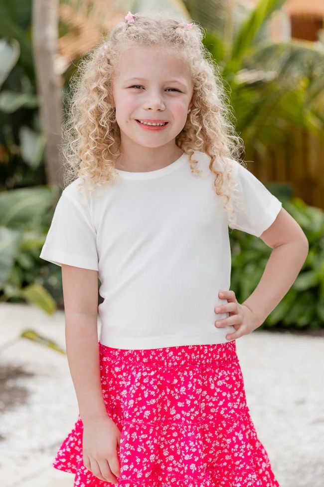 Kid's Everyday Essential Ivory Ribbed Crew Neck Tee | Pink Lily
