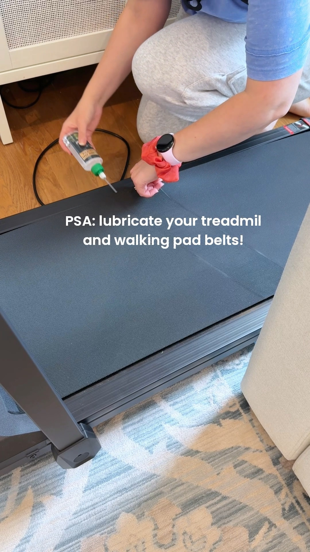 PSA: lubricate your treadmill, and walking pad belts! (Per your manual) Mine says every 3-4mos.
🏃‍♀️ This helps to keep the walk/run nice and smooth while also ensuring damage is not done to your machine with use.

I need to keep moving, keep hitting the goals on my Oura ring, and feel a bit more energized! 

🩷 This universal belt lubrication kit has multiple attachments to work with various types of treadmills or walking pads, and the instructions are easy to follow. I love that I can cap everything and store it away for next time without any mess.

Fitness goals, weight loss journey, strength training, exercise routine, workout goals, gym equipment, exercise equipment maintenance, Amazon finds, best walking pad, affordable walking pad

#LTKFindsUnder50 #LTKActive #LTKfitnessgoals