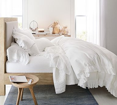 Belgian Flax Linen Fringe Ruffle Duvet Cover | Pottery Barn (US)