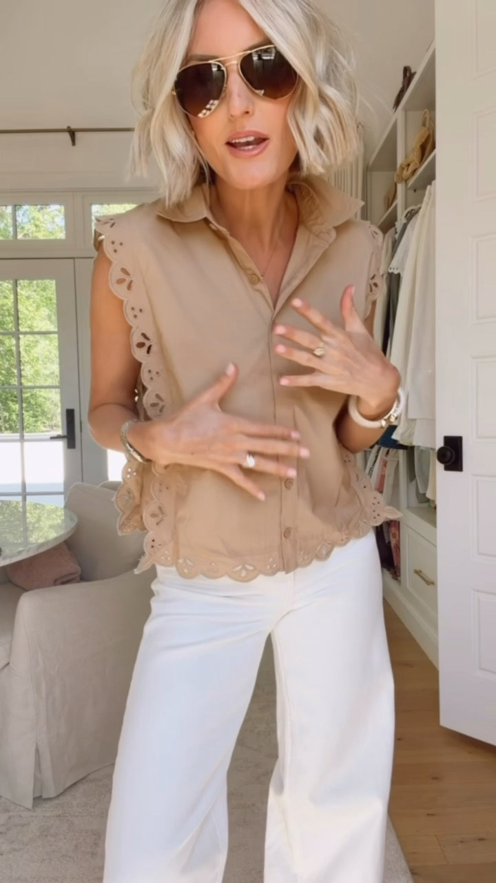 Obsessed with the detailing on this top 😍 love that it has functional buttons too! Wearing XS/4.

Loverly Grey, Loft, Target find, spring fashion, spring outfit ideas, white denim outfit, white jeans outfit 

#LTKSeasonal #LTKootd