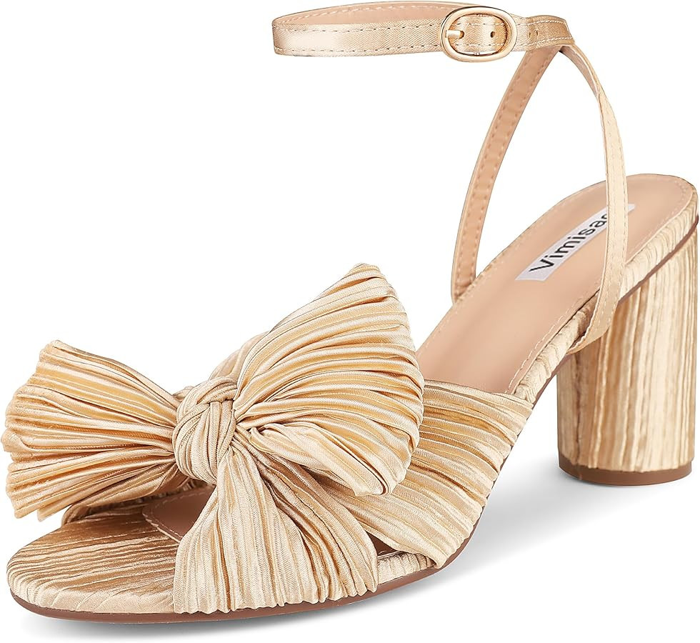 VIMISAOI Women's Bow Knot Heeled Sandals Open Toe High Block Chunky Heels Ankle Buckle Strap Plea... | Amazon (US)